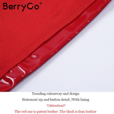 BerryGo Autumn vintage zipper faux leather skirt Fashion streetwear metal button black pencil skirt red skirts womens New 2017 BerryGo Autumn vintage zipper faux leather skirt Fashion streetwear metal button black pencil skirt red skirts womens New 2017