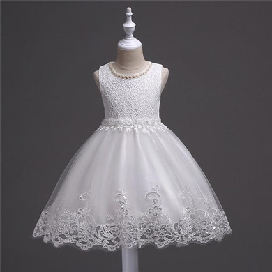 Berngi Girl Cute Dresses 2018 New Children Clothing White Color Beaded Lace Princess Girls Summer vest Dress