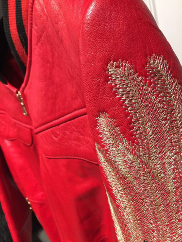 embroidery genuine sheep leather jacket 100% real sheep leather jacket