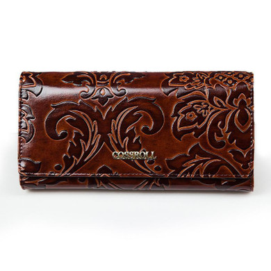 Embossing Flower Women Wallet Genuine Leather Female Purse Long Printing Floral Women Retro Leather Wallet Clutch Party Bag