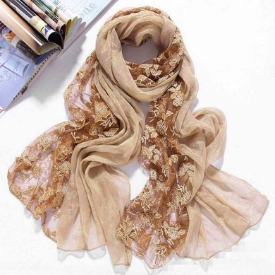Embroider flower spring faux Silk scarf women scarves and stoles 2017 fashionable brand lace chiffon shawls,foulard femme