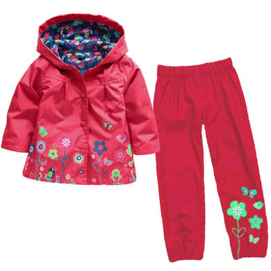 Girls Clothes Sets Autumn Children Clothing Boy Raincoat Sport Suit Print Long Sleeve Waterproof Girls Jacket+Pants Kids Clothes