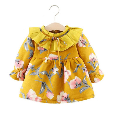 Newborn Baby Dress Spring Flowers Printed Girls Tutu Clothes Long Sleeve Party Dresses for Girls Thicken Winter Baby Clothing