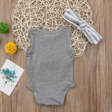 Newborn Baby Boys Girls Infant Romper Jumpsuit Playsuit +Bow Headband 2Pcs Clothes Outfits