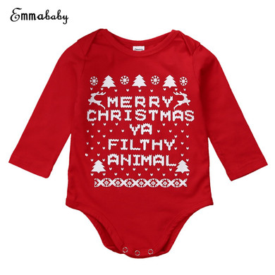 Newborn Baby Boys Girls Christmas Rompers Long Sleeve Letter Jumpsuit Green Red Outfits Kids Boy Girl Xmas Romper 0-18M