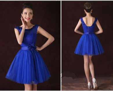 Royal Blue Bridesmaid Dress For Country Wedding Short Tulle Lace Halter Prom Party Dresses 2016 Plus Size Bridesmaid Dresses