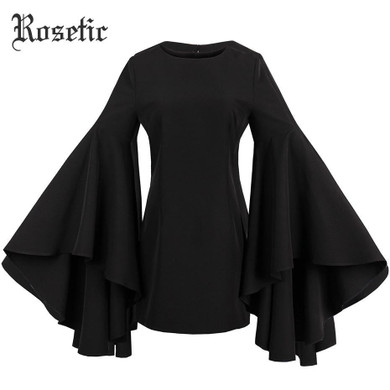 Rosetic Gothic Mini Dresses Black Flare Sleeve Women Autumn Straight Dress Vintage Retro Fashion Street Preppy Goth Mini Dresses