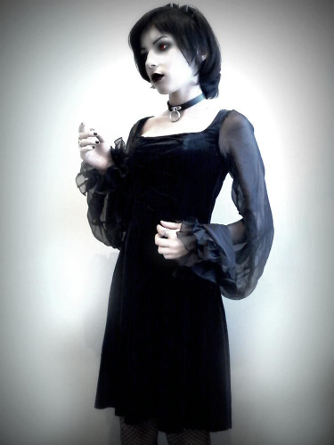 Rosetic Gothic Mini Dress Black Mesh Women Patchwork Witch Goth Dress Vampire Lantern Sleeve A-Line Lace-Up Fashion Gothic Dress