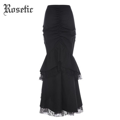 Rosetic Gothic Mermaid Skirt Women Autumn Black Lace Goth Trumpet Bottoms Fishtail Fashion Bodycon Vintage Gothic Mermaid Skirts