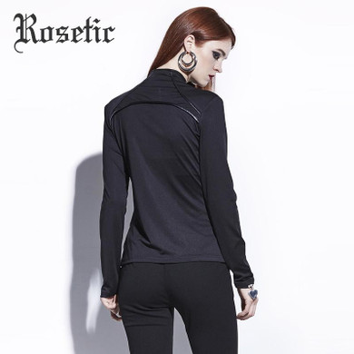 Rosetic Gothic Blouse Black Lace-Up Hollow Out Women Fall Slim Goth Shirts Fashion Young Punk Darkness Short Tops Gothics Blouse