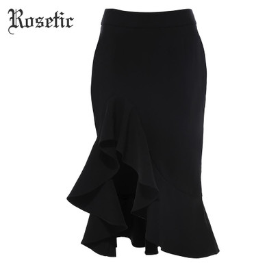 Rosetic Gothic Asymmetrical Skirt Black Women Autumn Falbala Patchwork Sexy Bottoms Casual Fashion Lady Office Street Goth Skirt