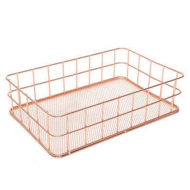 Rose Gold Wire Mesh Storage Basket Pastoral Style Kitchen Dry Food Fruits Display Office Supplies Organiser Household Decoration