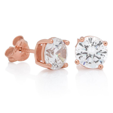 Rose Gold Round Stud Earrings (.925 Sterling Silver)