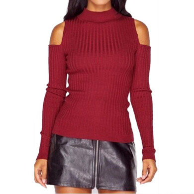 ROPALIA Sexy Female Turtleneck Off Shoulder Pullover Sweater Women Tricot Oversize Jumper Pull Autumn Knitted Lady Top