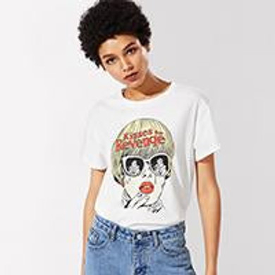 ROMWE Summer Round Neck Short Sleeve Rock Tee Shirt Casual White Figure Print Tee Womens 2018 Fashion Print Loose Top