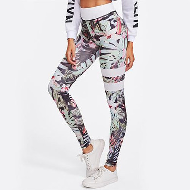 ROMWE Floral Print Striped Fitness Leggings 2017 Women Skinny Workout Casual Legging Fashion New Slim Brief High Waist Leggings