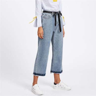 ROMWE Bleach Wash Loose Jeans 2018 New Arrival Mid Waist Wide Leg Women Trousers Spring Button Fly Plain Jeans