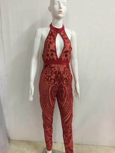 JRRY Fashion Halter Neck Backless Women Sequin Jumpsuit Hollow Out Hot Selling Summer Ladies Sequinned Romper