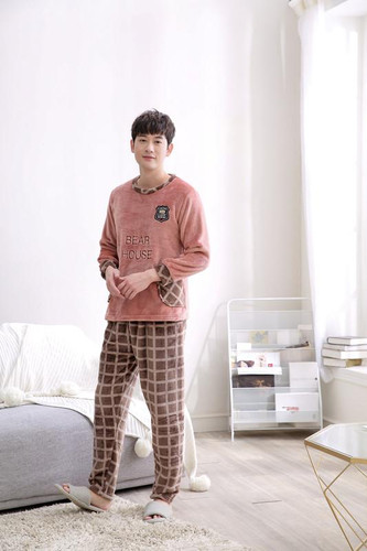 JRMISSLI Winter Thick Bear Men Flannel Pajamas Male Flannel Pajama Sets Nightwear Plus Size Home Clothing