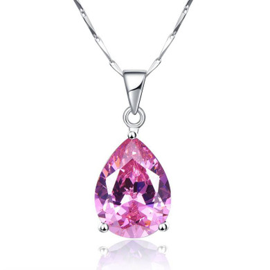 JQueen 13.95Ct Oval Water Drop Pink Topaz Necklaces &amp; Pendants Genuine Silver 925 Jewelry Charms Engagement Wedding Jewelry