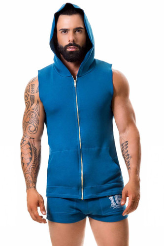Jor Petrol-Blue Sleeveless Warrior Hoodie