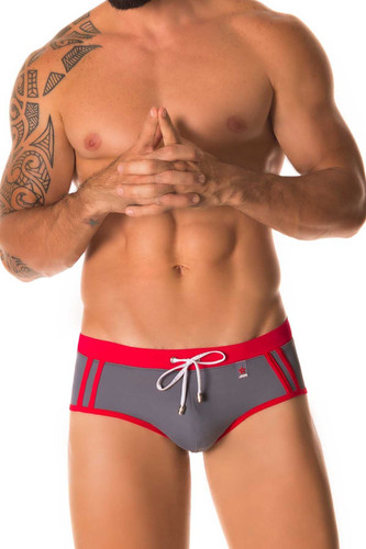 Jor Grey & Red Sport Swimwear Brief