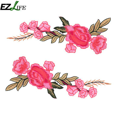 New 2pcs/Set Rose Applique Embroidery Flower Patches For Clothing Appliques Flores Bordadas Atacado Sewing Flower PatchesLQW0332