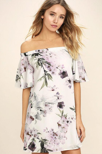 Cssayavi Vestidos Summer beach Mini Dress Women Sexy Off The Shoulder party dresses Vintage Floral Print Slash Neck A-Line Dress