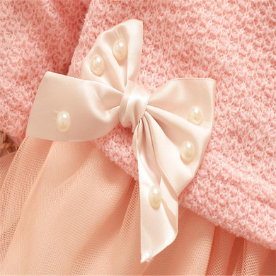 Christmas Baby Girls Dress Knit Crochet Sweater Tops Lace Bowknot Dresses Kids Long Sleeve Dress For Girls 2017 Vestido Infantil