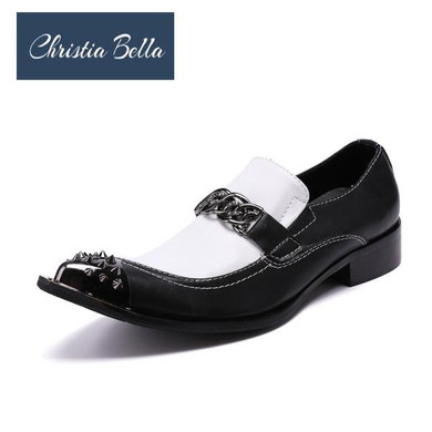 Christia Bella Men's Flats Fashion Brand Designer Dress Shoes Black and White Chain Casual Shoes for Men Wedding and Party Shoes