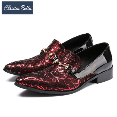 Christia Bella Italian Fashion Business Men Dress Shoes Genuine Leather Pointed Toe Wedding Formal Shoes Plus Size Office Shoes