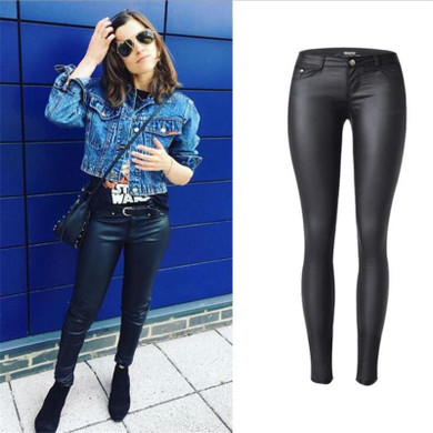 ChoosyVirgo Black woman PU Leather Skinny Pants Female sexy low waist Faux Leather Trousers pencil pants