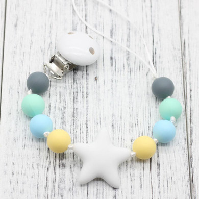 Baby Silicone Teether,Pacifier Clip Holder,Pacifier Clip, Chewable Beads,BPA Free Silicone Teether,Safe,Baby Shower Gift,Cookie