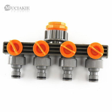 MUCIAKIE 1'' to 3/4'' to 1/2'' Female Thread 4 Way Hose Splitters for Automatic Watering Pipe Linker Timer Garden Irrigation