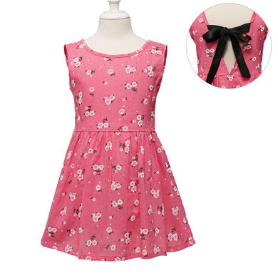 MUABABY 2-7T Girl Dress Baby Kids Summer Flower Cherry Backless Sundress Girl Cotton Sleeveless Princess Beach Casual Dresses