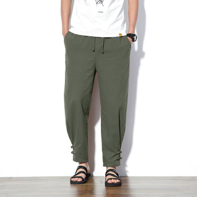 MRDONOO Chinese wind flax male loose thin cotton casual trousers retro plate feet pants male summer Harlan pants