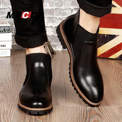 MRCCS Spring/Winter Fur Men's Chelsea Boots,British Style Fashion Ankle Boots,Black/Brown/Red Brogues Soft Leather Casual Shoes