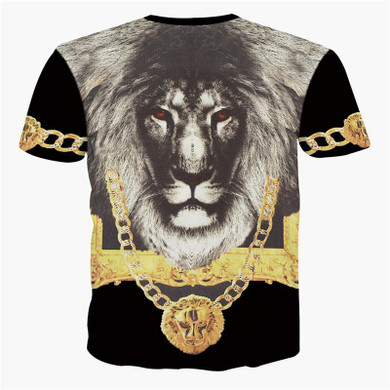 Mr.1991INC&Miss.GO Summer New Mr GUGU & Mis GO versa T Shirt 3D Gold flower Du Jin Sha lion African lion printing T-shirt Tops