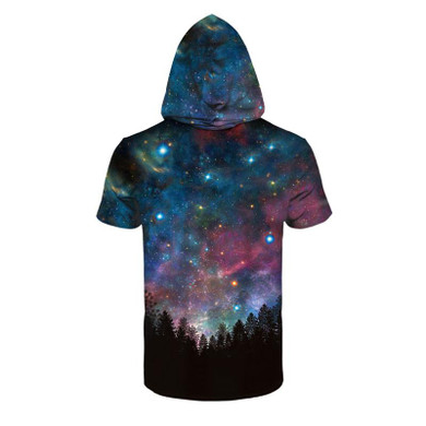 Mr.1991INC Space Galaxy T-shirt Men/women Fashion 3d T shirt Print Stars Night Trees Hooded T-shirt With Hat Tops Tees