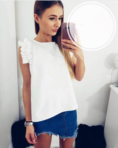 2018 Summer Fashion Women's Chiffon Tops Casual O-Neck Butterfly Sleeve Loose Shirts Sleeveless Blouse