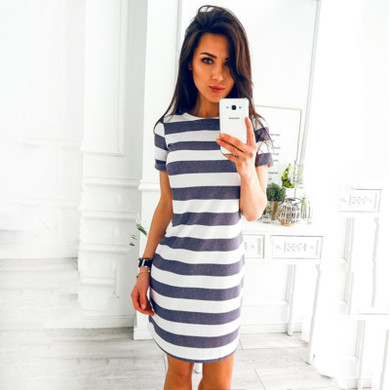 2018 Summer Fashion O-Neck Striped Black Beach Party Dresses New Women Office Casual Loose Temperament Mini Dress Vestidos