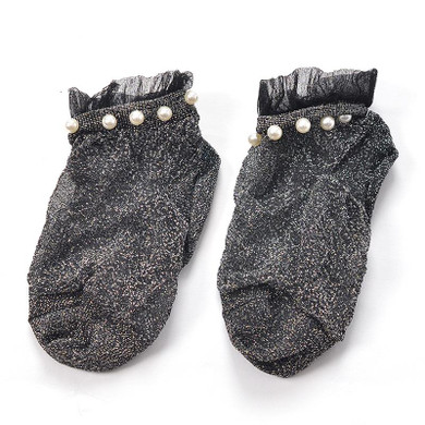 2018 Summer Fashion Female Socks Womens Silver Silk Pearl Socks Ladies Crystal Calcetines Crystal Short Socks Thin Crystal Socks