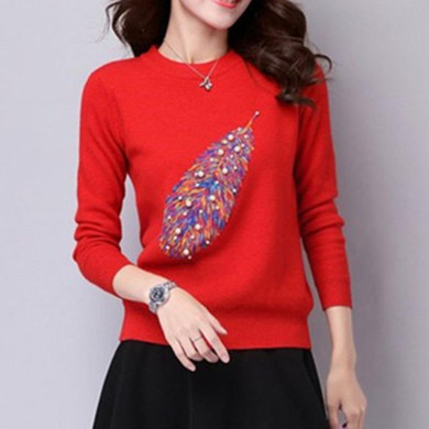 2018 Spring Women Sweater Cashmere Pearl Beads Pullover Autumn Knitted Warm Pattern Jumper Long Sleeve Cotton Outwear Sueter