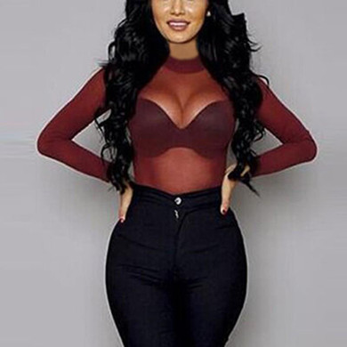 2018 Spring Women Sexy T shirt See Through Transparent Mesh Stand Neck Long Sleeve Sheer T-shirt Ladies Tops Tee