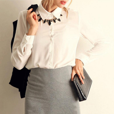 2018 Spring Summer Women's Long-sleeved Solid Chiffon Blouse Shirts Women Fashion Casual Clothing XXL