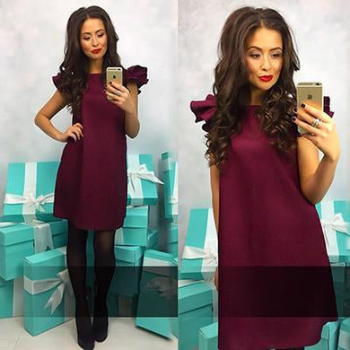 2018 Spring Summer Women Solid color A-Line Dress Loose O-Neck Ruffles Short Sleeve Beach Party Dress Mini Dress Vestidos