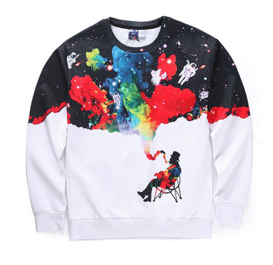 Mr.1991INC New Arrival Men/women 3d Sweatshirts Funny Print Smoking Person Colroful Smoke Space Galaxy Thin Casual Hoodies