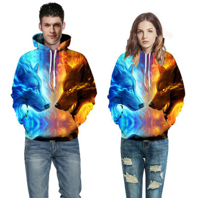 Mr.1991INC Hot Sell Wolf Hoodies Men/Women 3d Sweatshirts Print Ice And Fire Wolf Thin Hooded Hoodies Tracksuits Hoody Tops