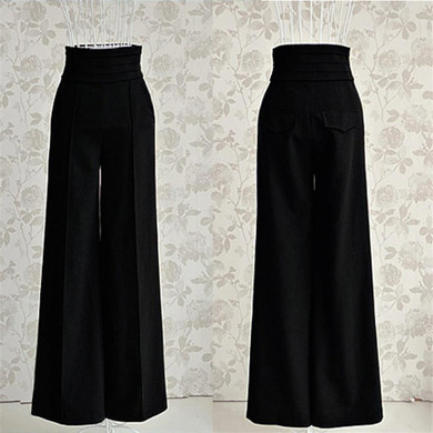 Luck Dog New Women Casual High Waist Flare Wide Leg Long Pants Palazzo Trousers