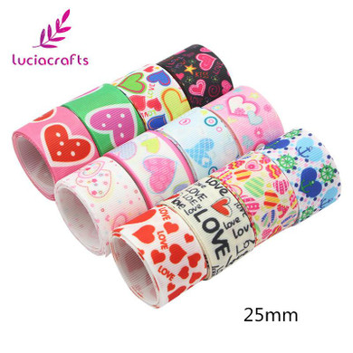 Lucia Crafts Random 12y/lot Grosgrain/Satin Cartoon Ribbons DIY Bows Sewing Ribbon Party Decoration Mixed Style/Size D17020001